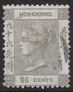 HONG KONG SG19 1865 96c BROWNISH-GREY USED