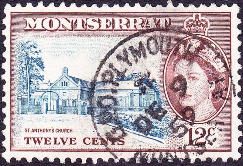 MONTSERRAT 1955 QEII 12c Blue & Red-Brown SG144 FU