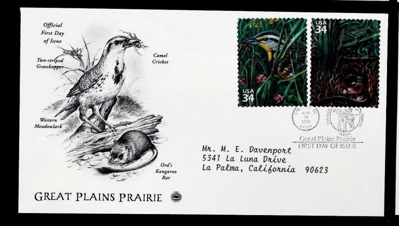 US STAMP SC #3506a-j GREAT PLAINS PRAIRIE FDC - LOT OF 5 2001