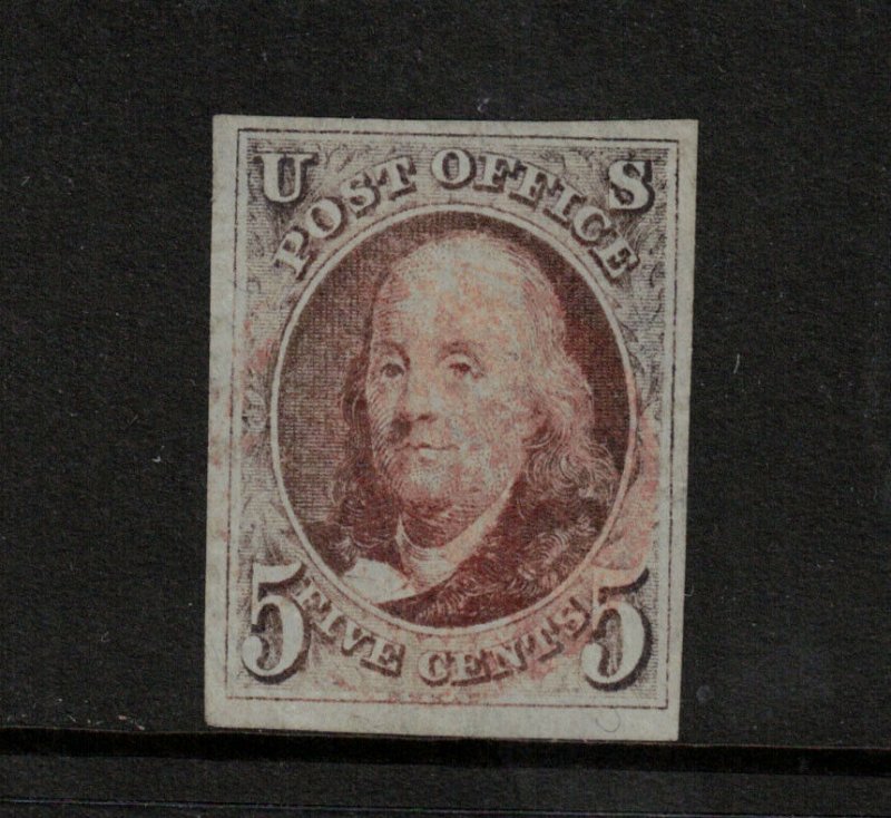 USA #1 Extra Fine Used With Light Red Cancel **With Certificate**