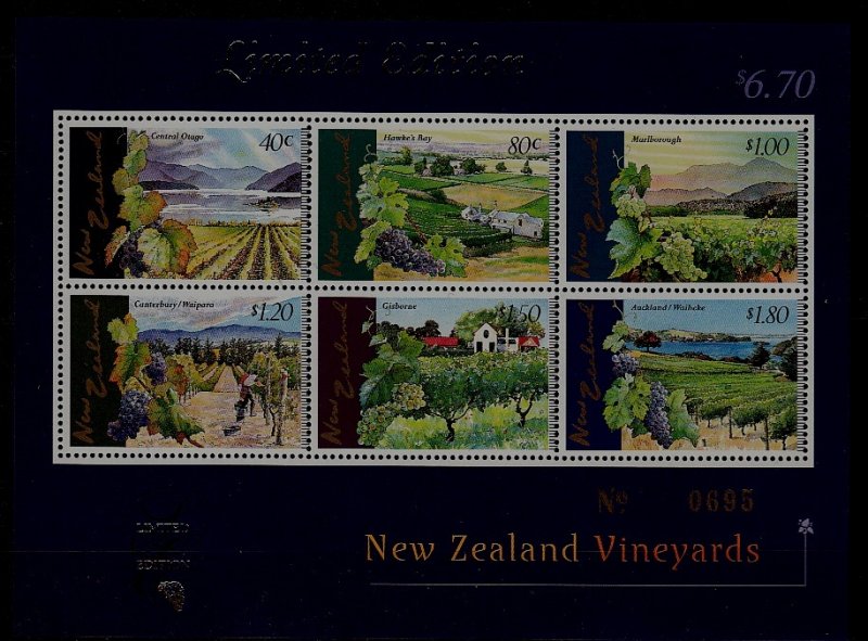 New Zealand 1429-34 MNH s/s Vineyards limited edition