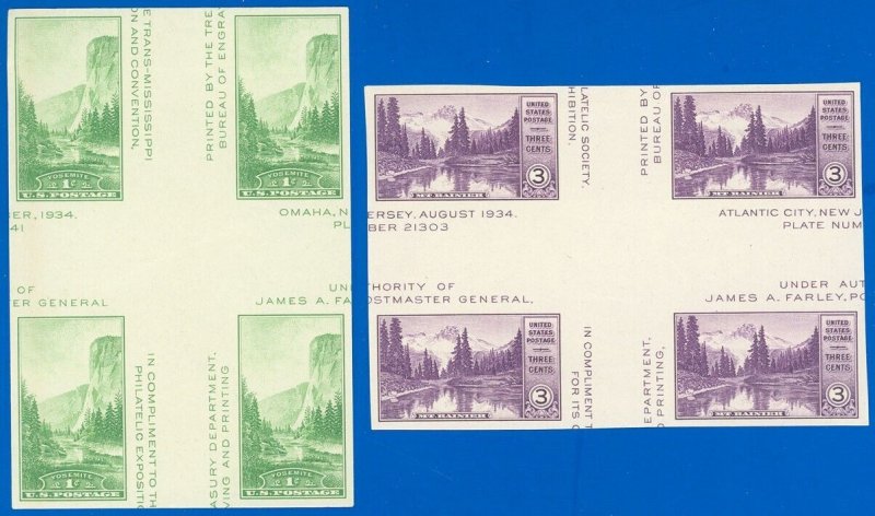 U.S.A. Scott #769a, #770a Crossed Gutter Blocks of 4, No Gum, SCV $42.50 (SK)