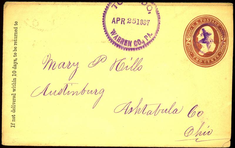 U.S. #1887 Cover with Violet Torpedo, PA County Postmark