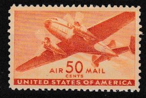 U.S. Scott C31 50c Transport Plane Orange Airmail Top Value VF/NH Fresh (1941)