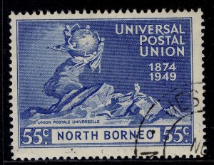 NORTH BORNEO GVI SG355, 55c blue UPU, FINE USED.