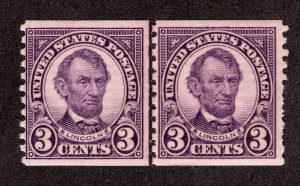 US #600 Three Cent Lincoln LINE PAIR *Minor Fault* ~jm-0403