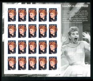 US #3523, 34c Lucy Ball,  Sheet, VF mint never hinged, Fresh Sheets,  VF mint...