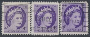  Canada  Sc# 340 three shaded  Used QE II 1954 see details  / scans