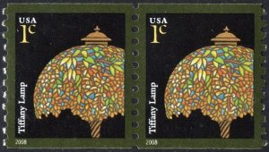 SC#3758A 1¢ Tiffany Lamp Coil Pair (2008) MNH