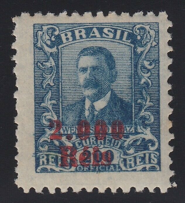 Brazil 1928 2000r on 200r dull blue. MNH Unmounted. Scott 295, SG 462