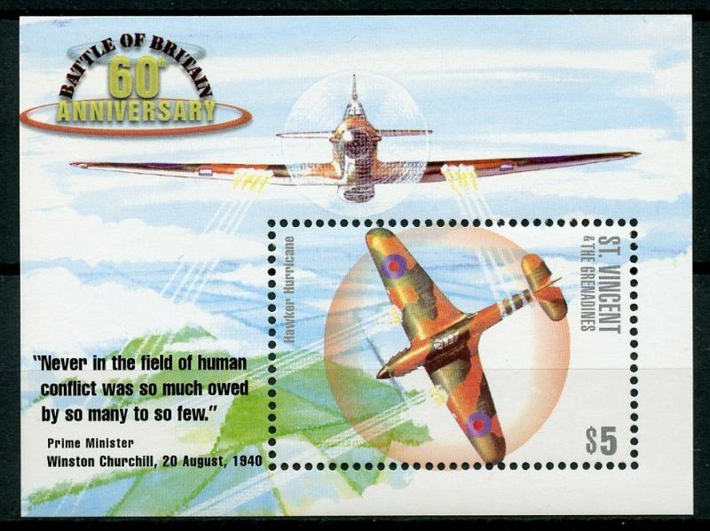 St Vincent & Grenadines 2000 MNH WWII Battle of Britain 1v S/S I Aviation Stamps 