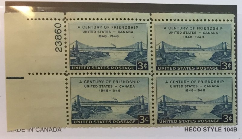 US #961 PB (MNHOG) [Plate Block Mint No Hinge Original Gum] Canada Friendship