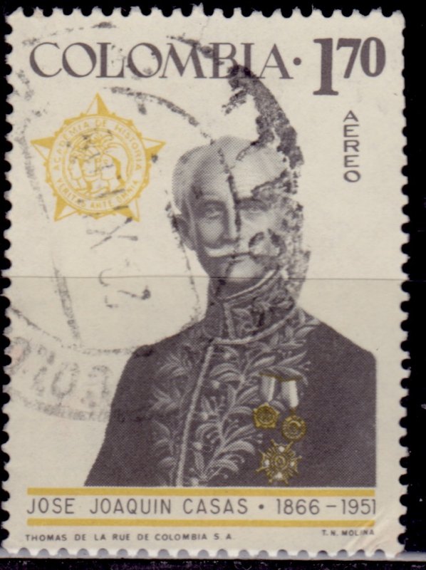 Colombia, 1967, Airmail, Famous Colombian Jose Joaquin Casas, 1.70p, used