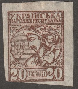 Ukraine,  stamp, Scott#2, mint, hinged, 20, imperf