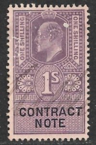 GREAT BRITAIN 1902 KEDVII 1sh CONTRACT NOTE Revenue Bft.8 Used