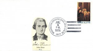 US EVENT ADD-ON CACHET JOHN PENN OF NORTH CAROLINA AT WASHINGTON CROSS JULY 4 76