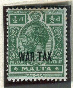 MALTA; 1917-18 early WAR TAX Optd. issue fine Mint hinged 1/2d. value