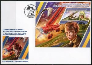 CENTRAL AFRICA 2017 80th MEMORIAL ANNIVERSARY OF AMELIA EARHART SOUVEN SHEET FDC