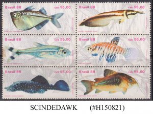 BRAZIL - 1988 FISH / MARINE LIFE - 6V - SE-TENANT MINT NH