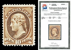 Scott 209 1882 10c Brown Jefferson Re-engraved Mint F-VF OG HR with PSE CERT