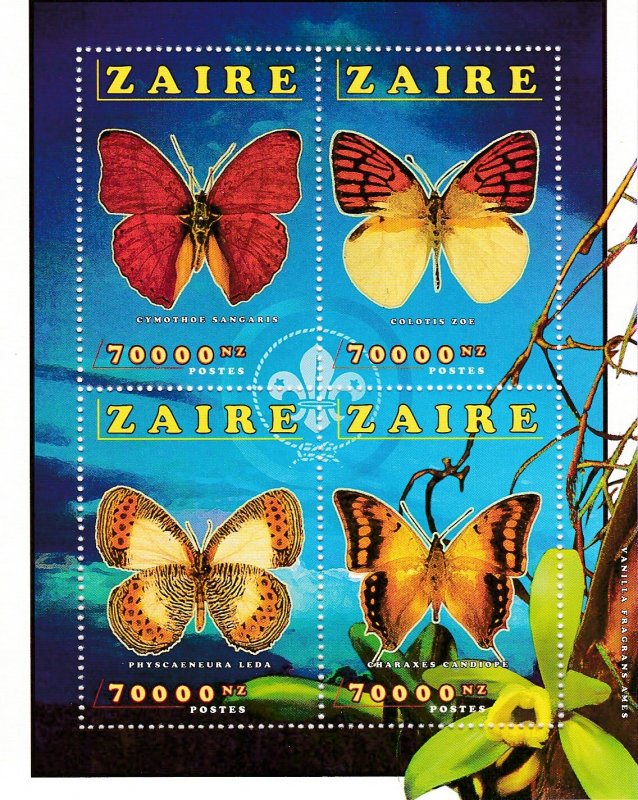 Zaire # 1454, Butterflies Souvenir Sheet, Mint NH, 1/2 Cat.