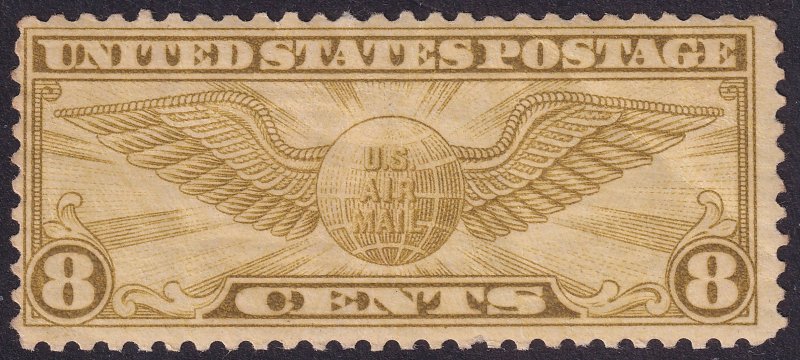 US AIRMAIL C17 8c yl grn UNSC CREASES AND STAINED COLOR UW ROT SINGLE - 1P12