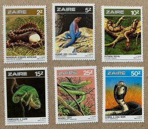 Zaire 1986 Indigenous Reptiles snakes, MNH. Scott 1231-1236, CV $5.90