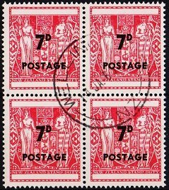 New Zealand. 1964 7d on (-) (Block of 4) S.G.825 Fine Used