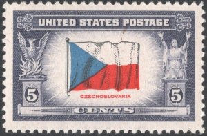 SC#910 5¢ Overrun Countries: Czechoslovakia Single (1943) MNH