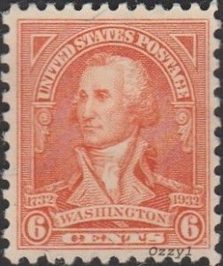 US #711 1932 6c Orange Washington Bicentennial Issue UNUSED-VF-OG-H.