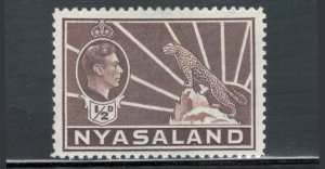 Nyasaland 1942 King George VI & Leopard 1/2p Scott # 54A MH