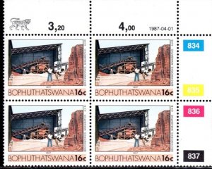 Bophuthatswana - 1985 Local Industries 16c 1987.04.01 Plate Block SG 137b