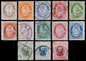 Norway Scott 22-34 (1877-78) Used/Mint H F-VF Complete Set, CV $501.25 J