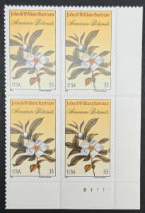 USA, 1999, SC# 3314, Plate Block, Bartman, Botanists, MNH, VF