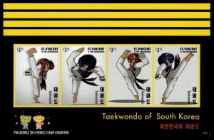 St. Vincent 2014 - Philakorea Taekwondo - Sheet of 4 IMPERF Stamps - MNH