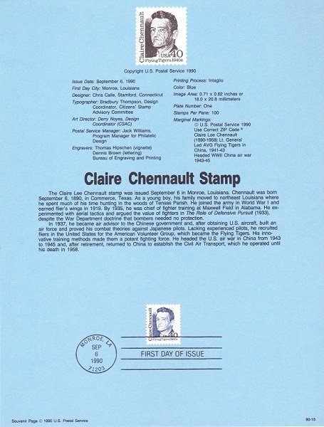 US SP729 Claire Chennault Souvenir Page #2187