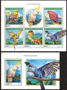 Guinea Bissau 2018 Birds Parrots sheet + S/S MNH