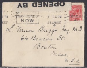 Great Britain - Jan 25, 1918 Leeds Censored Cover to States