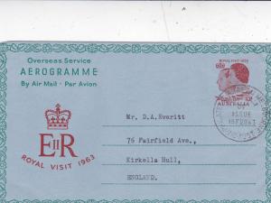 Australia 1963 Royal Visit 10d Aerogramme First Day of Issue Melbourne-Hull VGC