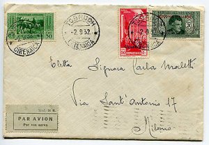 Emis. Generali - Garibaldi + Cirenaica on a cover by air from Tobruk