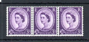 3d MULTIPLE CROWNS (SIDEWAYS) WILDING UNMOUNTED MINT STRIP + DOUBLED PERFS