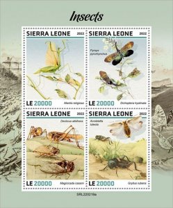 Sierra Leone - 2022 Insects, Mantis, Cricket - 4 Stamp Sheet - SRL220219a