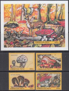 AZERBAIJAN SC # 490-4 CPL MNH SET of 4 + S/S  - MUSHROOMS