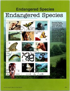 USPS SOUVENIR PAGE ENDANGERED SPECIES SERIES SET SHEET OF (20) 1996