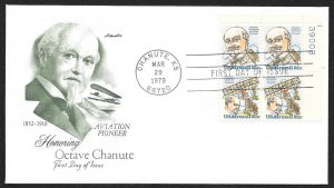 UNITED STATES FDC 21¢ Octave Chanute PLATE BLOCK 1979 Artmaster