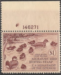 Doyle's_Stamps: Very Nice MNH Plate Single #RW8** Federal Duck Stamp of 1941