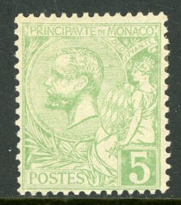 Monaco 1901 Prince Albert 5¢ Yellow Green Scott # 14 Mint E917