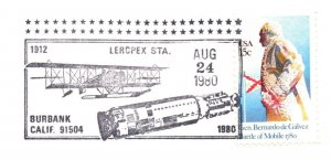 US SPECIAL PICTORIAL POSTMARK COVER AIR TO SPACE TRAVEL LERCPEX BURBANK CAL 1980