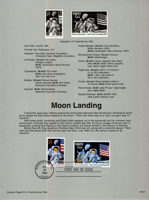 US SP1072 Moon Landing Anniversary 2841-2842 Souvenir Page FDC