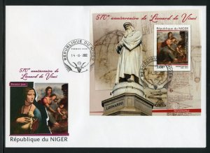 NIGER 2022  570th BIRTH OF LEONARDO da VINCI SOUVENIR SHEET FIRST DAY COVER